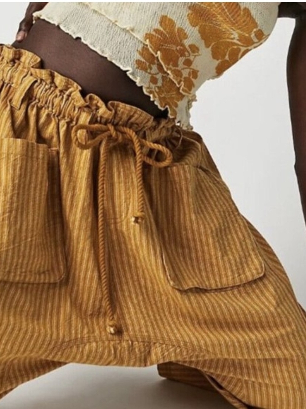 Free People Mustard Yellow Cropped Drawstring Harem Pants - Picture 2 of 4